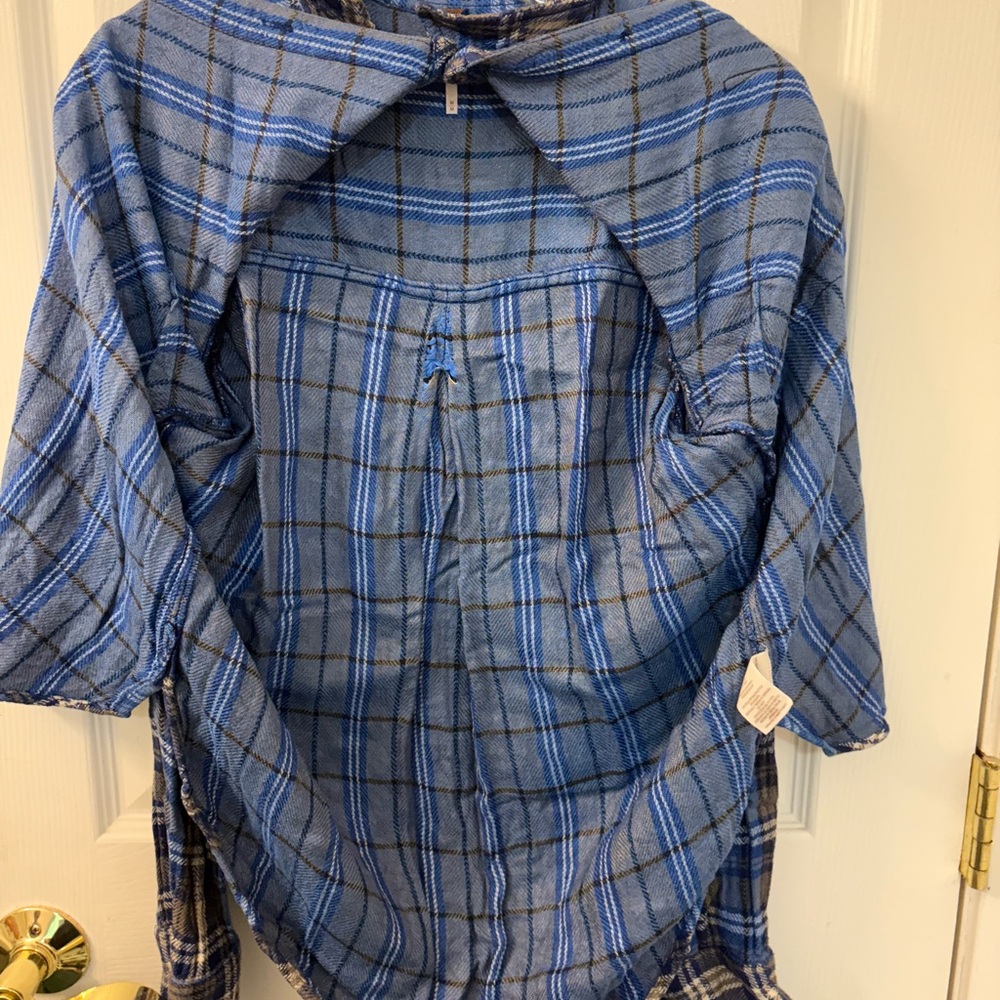 Free People Blue and Tan Plaid Shirt - Picture 3 of 5